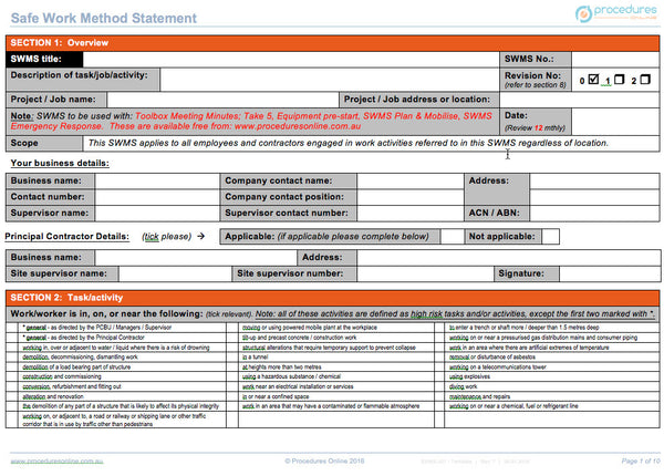 SWMS 0000 Blank SWMS form